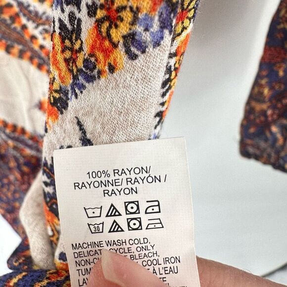 Lucky Brand Women's Paisley Print Long Sleeve Blouse Top Mixed Media Medium Boho - Picture 7 of 12